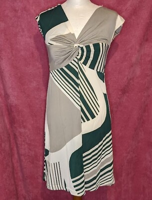 #ad Sweet Miss Ladies Dress Size Medium Lovely Green Grey and White Pattern BNWT GBP 9.95