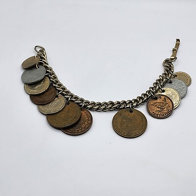 #ad Charm Bracelet Coin Travel Gold Tone 7quot; $36.99