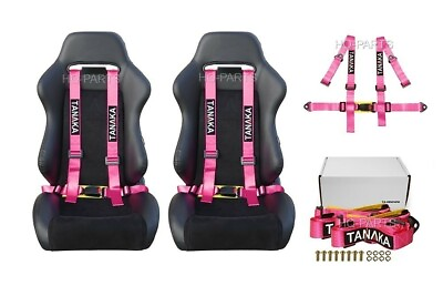 #ad 2 X TANAKA UNIVERSAL PINK 4 POINT BUCKLE RACING SEAT BELT HARNESS 2quot; $66.99