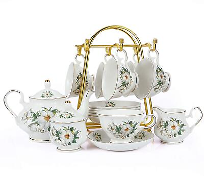 #ad CHENP.HMC Porcelain Tea Set Tea Cup Set 22 Piece Porcelain Ceramic Coffee Tea... $85.88