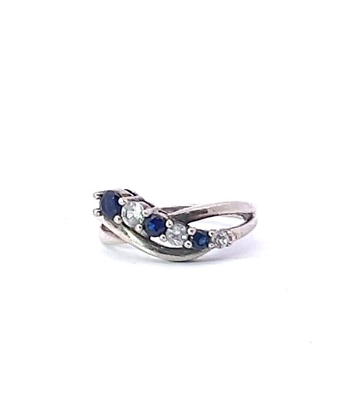 #ad Sterling 7mm 0.65ct Lab Created Blue amp; White Sapphire Twist Band Ring $11.25
