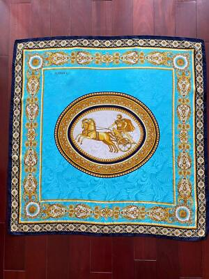 #ad Versace Scarf Fashion Large light blue gold carriage Authentic New $121.00