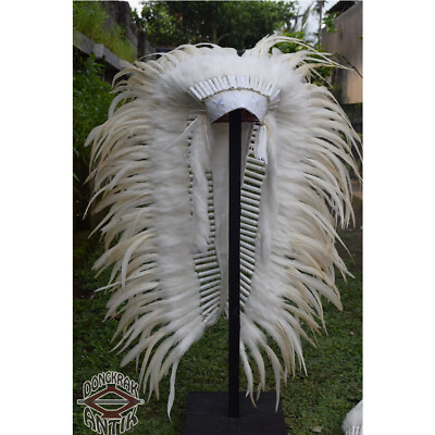 #ad Full White Indian Hat Warbonnet Chicken Feather Long American Native Headdress $189.99