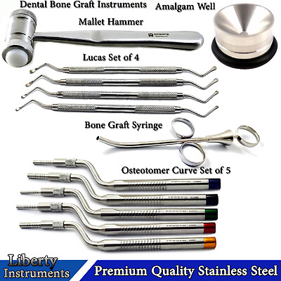 Dental Osteotome Offset Bone Graft Mallet Lucas Curette Implant Surgery Kit Tool $54.99