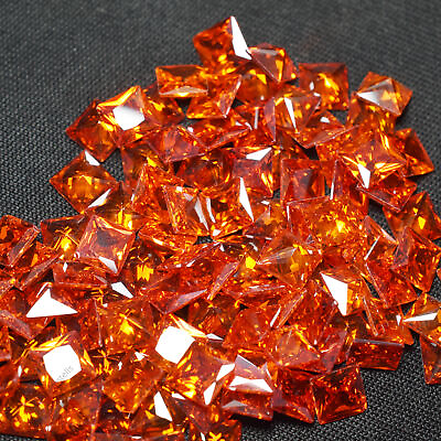 #ad 12 Pcs Natural Orange Sapphire CERTIFIED Square Shape Loose Gemstone 5x5 MM Lot $14.44