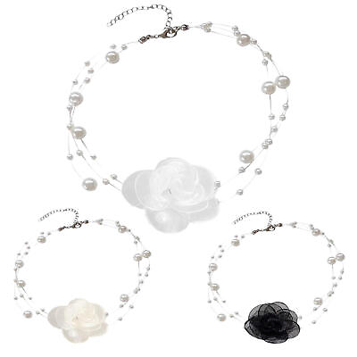 #ad Rose Pearl Necklace Choker Necklace For Women With Pearl And Rose Flower show $8.62