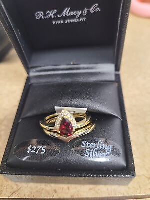 #ad #ad 2 Piece Garnet White Sapphire Sterling Ring Set Size 7 $74.95
