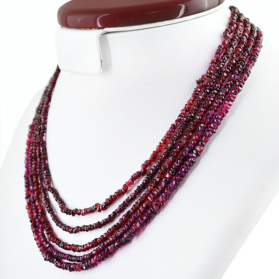 #ad 315.00 CTS NATURAL 20 INCHES LONG RED GARNET 5 LINE FACETED BEADS NECKLACE DG $39.99