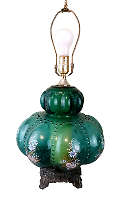 #ad Mid Century Hollywood Regency Carl Falkenstein Melon Bubble Glass 3 Way Lamp $75.00