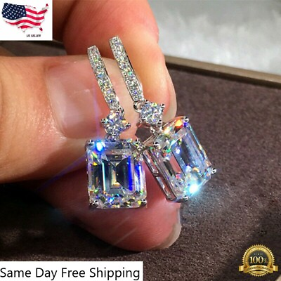 Fashion Silver Plated Jewelry Drop Earrings Women Cubic Zirconia Set Lab Created $3.99