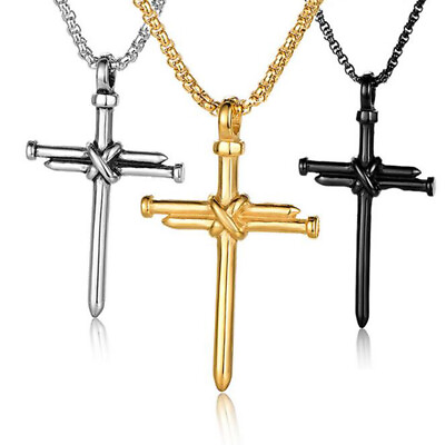 Fashion Stainless Steel Nail Cross Pendant Necklace for Men#x27;s Party Punk Jewelry C $2.14