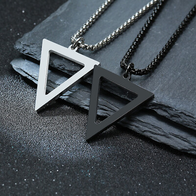 #ad Geometric Pendant Inverted Triangle Men Boy Necklace Gift Stainless Steel Amulet $12.99