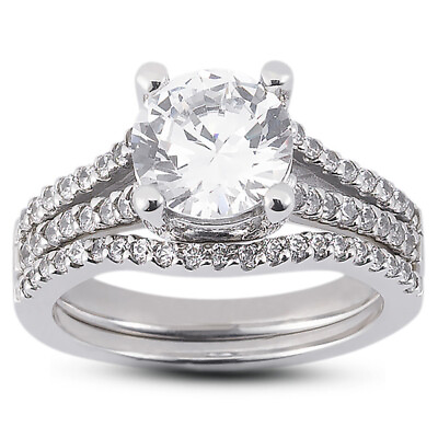 #ad 1.01ct D VS2 Round Natural Diamonds 18k Vintage Style Matching Bridal Set $2326.50