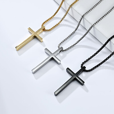 #ad Plain Cross Necklace for Men Women Stainless Steel Pendant Chain 16 30 Inch Gift $7.79