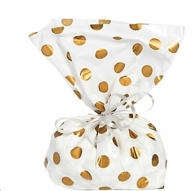 #ad Gold Polka Dot Cellophane Bags 12 per pack 1 dozen 2.5 x 11quot; Grab Gift $2.50
