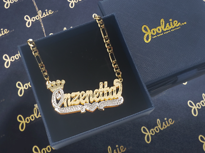 #ad Personalized 14K Gold Plated 2TONE SILVER DOUBLE Plated Crown Name Necklace $44.99