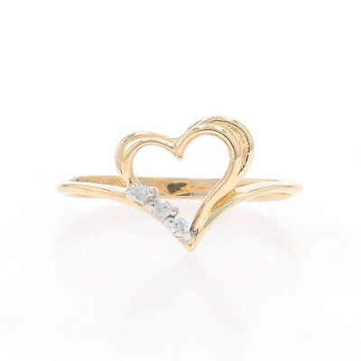 #ad Yellow Gold Diamond Two Hearts Ring 10k Round Brilliant Love Silhouette $219.99