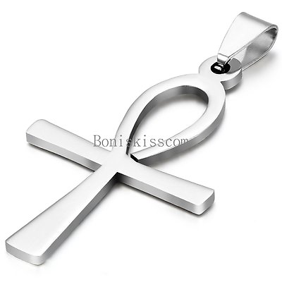#ad #ad Charm Egyptian Ankh Cross Men#x27;s Women#x27;s Pendant Necklace Stainless Steel Chain $7.99