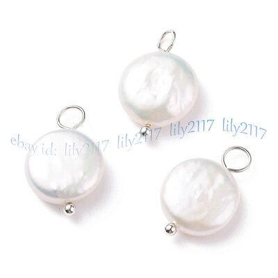 #ad Wholesale Natural White Freshwater Flat Coin Pearl Pendants Jewelry Making DIY $4.48