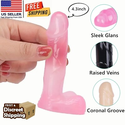#ad 4quot; Small Realistic Dildor Beginners Soft Anal Plug Cock Penis Sex Toys Women Men $11.99