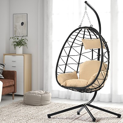 #ad Egg Chair w Stand Indoor Outdoor Swing Chair Patio Hanging Basket Hammock Chair $196.84