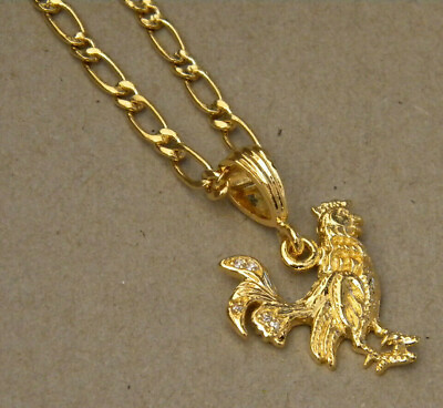 #ad Men#x27;s Lady 4 CZ Yellow Gold Plated Rooster Charm amp; 23in Long 1x1 Link Chain Set $15.99