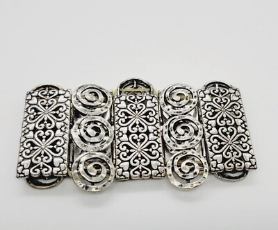 #ad Chunky Stretch Bracelet Geometrical SWIRL Textured Silver tone One Size $10.57