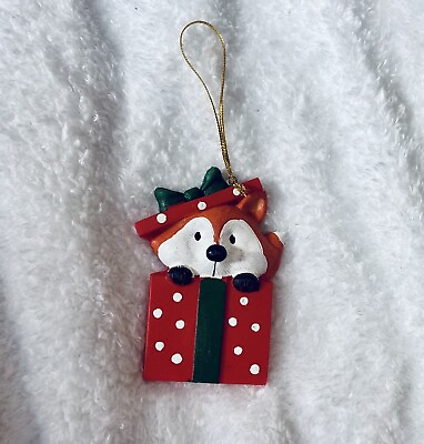 #ad Fox Gift Christmas Holiday Ornament NEW approx 3.5” Ceramic SHIPS FAST $6.75