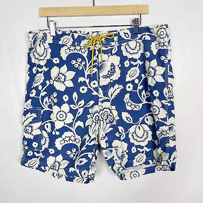 #ad J Crew Mens Size 36 Blue White Floral Printed Swim Trunks Board Shorts Lace Up $30.00