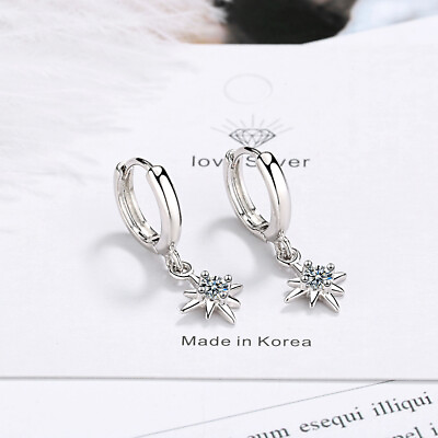 #ad Crystal Star Dangle Hoop Huggie 925 Sterling Silver Earrings Womens Jewelry Gift $6.51