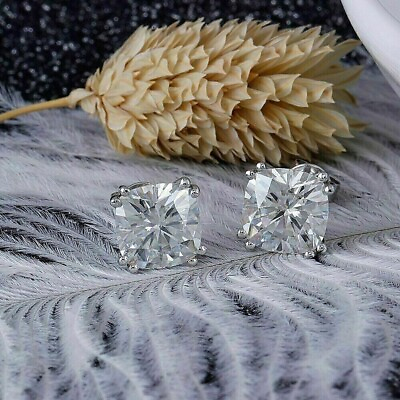 #ad 3Ct Cushion Cut Created Diamond Women#x27;s Stud Earrings 14K White Gold Finish 7MM $29.99