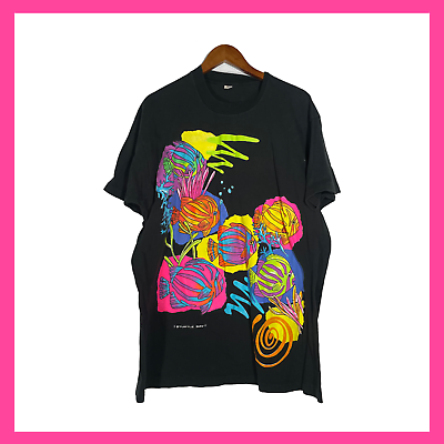 #ad Vintage Black T Shirt Single Stitch Neon Fish Print Hawaii 3XL Screen Stars $34.00