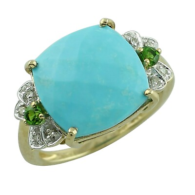 #ad Turquoise Gemstone Cocktail Blue Ring Size 7 10k Yellow Gold Indian Jewelry $354.45