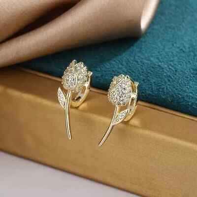 #ad 2Ct Lab Created Diamond Round Cut Beauty Rose Earrings 14 Yellow Gold Plated $96.59