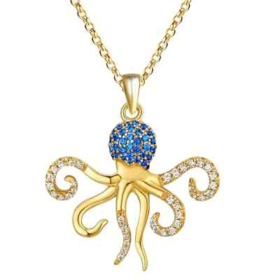 #ad Unique Blue Golden Rhinestone Octopus Pendant Necklace Women Fashion Gift Party $13.98