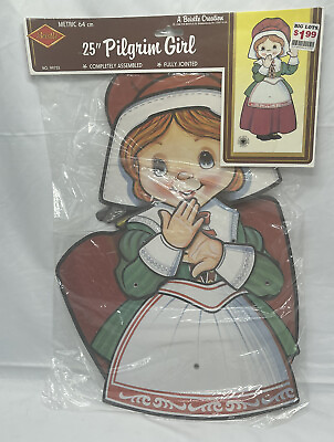 #ad Vintage Thanksgiving 18quot; Pilgrim Girl Beistle Co. Jointed Decor Die Cut Sealed $31.17