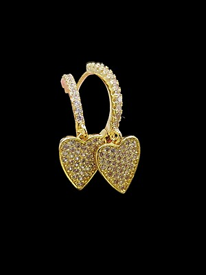 #ad Gold Tone Dangle Heart Women Clear Stone Small Huggie Hoop Earrings $12.99