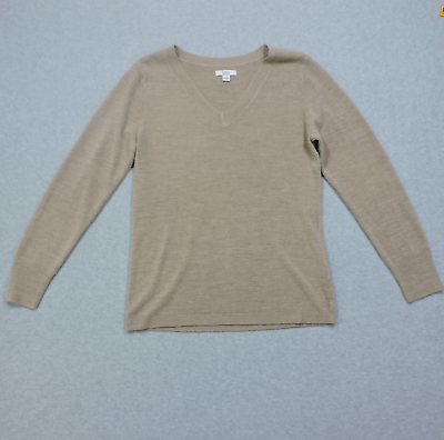 #ad Croft amp; Barrow Women#x27;s Long Sleeve V Neck Sweater Light Brown Khaki Size Medium $19.99