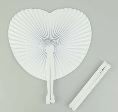 46ct Wedding Fan Heart Shaped Handheld Folding Accordion Party FAVOR GIFT WHITE $26.99