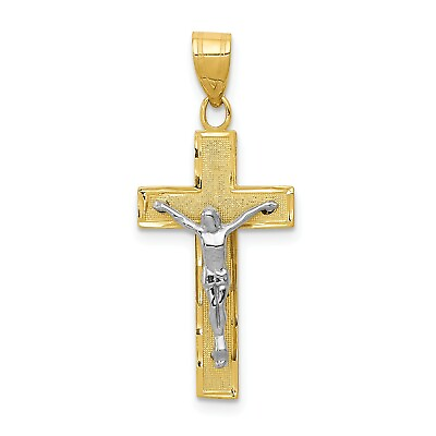 #ad 14k Two Tone Gold Diamond Cut amp; Textured Bordered Large Crucifix Pendant $135.00