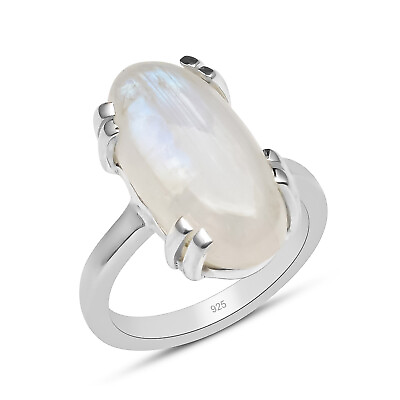 #ad Natural Oval Rainbow Moonstone Solid 925 Sterling Silver Prong Set Ring For Her $16.71