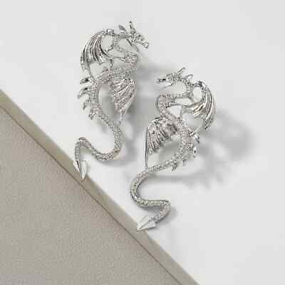 #ad 925 Sterling Silver New Fashion Charms Flying Dragon Drop Dangle Stud Earrings $15.74