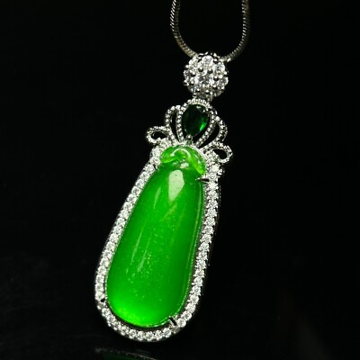 #ad Certified Natural A high Ice Green jade Jadeite Carved Pendantamp;Necklace福瓜 $36.96