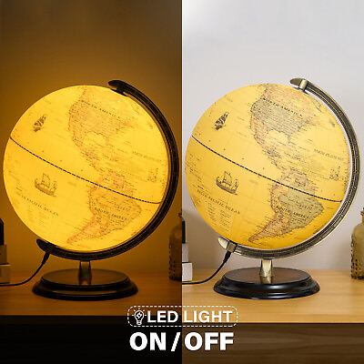 #ad 12#x27;#x27; Illuminated World Globe LED Light Rotating Education Cartography Map Earth $48.35