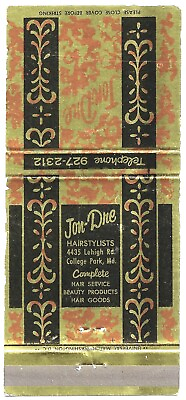 #ad Jon Dre Hairstylists Dreama#x27;s Inside College Park Date1960 30S Empty Matchcover $6.45