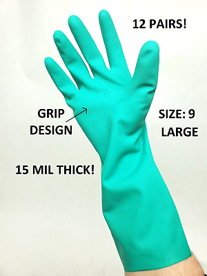 #ad #ad 12 PAIRS NITRI MASTER Chemical Resistant Nitrile Rubber Gloves 15mil LARGE HR $19.99