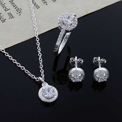 Necklace Ring amp; Earrings Jewelry Set 925 Sterling Silver Elegant Fashion Set $14.99