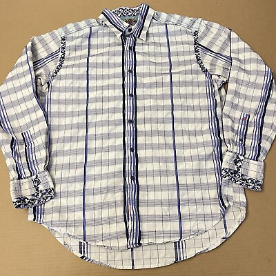 #ad Robert Graham Shirt Adult Large White Blue Button Down Flip Cuff Limited Mens $36.99