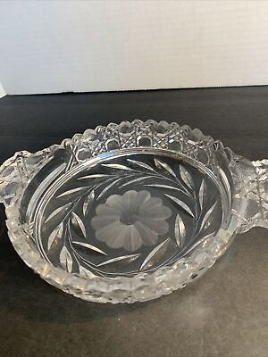 #ad Vintage Cut Crystal Glass Vanity Dish Handled French Country Hollywood Regency $34.99