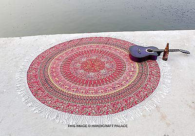 #ad Indian Tassel Lace Red Tapestry Beach Throw Round 72quot; Hippie Mandala Hanging $38.99